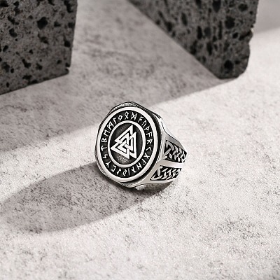 Stainless Steel Rune Words Viking Amulet Finger Ring PW-WG37249-04-1