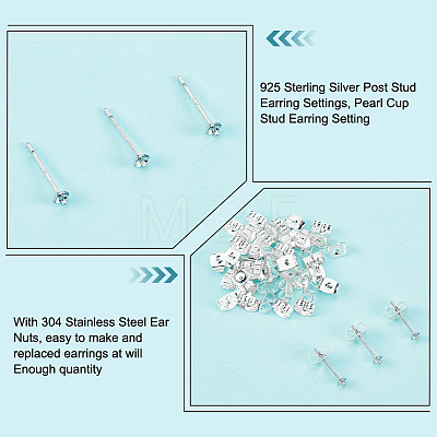 40Pcs 925 Sterling Silver Post Stud Earring Settings STER-DC0001-03-1