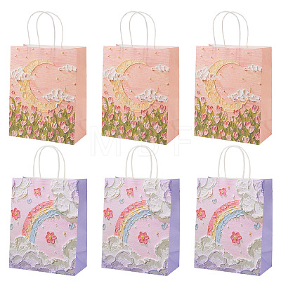 6Pcs 2 Colors Flower Printed Paper Gift Bags ABAG-TAD0001-02-1