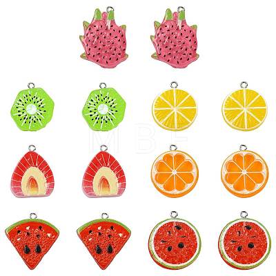 28Pcs 7 Styles Fruit Theme Spray Painted Opaque Resin Pendants RESI-FS0002-43-1