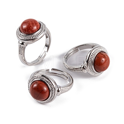 Natural Mixed Stone Round Adjustable Rings RJEW-K271-04P-1