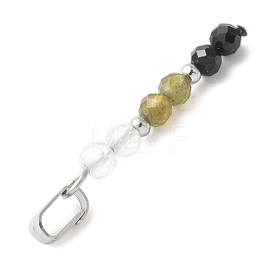 Faceted Round Natural Quartz Crystal & Labradorite & Black Spinel Beaded Pendants PALLOY-JF03529-08-1