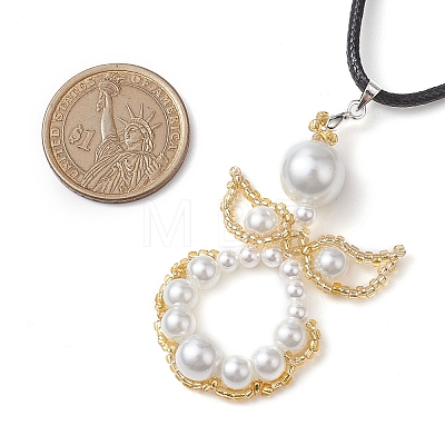 Glass Seed Beads & Shell Pearl Angel Pendant Necklaces NJEW-MZ00051-03-1