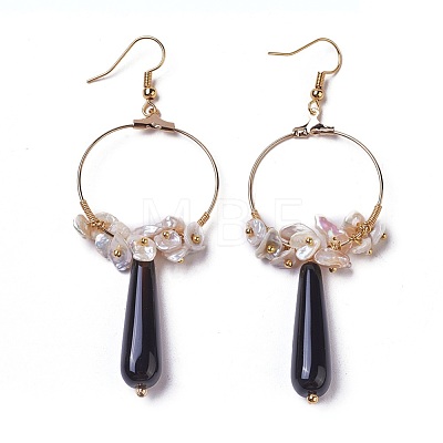 Pearl Chip Beads Dangle Earrings EJEW-L218-07-1