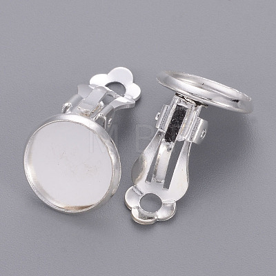 Flat Round Brass Clip-on Earring Settings X-KK-I007-S-NF-1