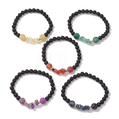 5Pcs Round Natural Gemstone Beads Stretch Bracelet Sets for Men Women BJEW-JB10980-1