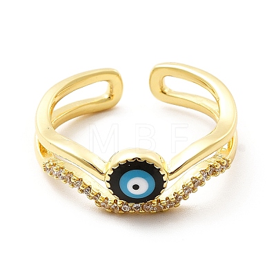 Enamel Evil Eye & Cubic Zirconia Wave Open Cuff Ring KK-H439-37G-1
