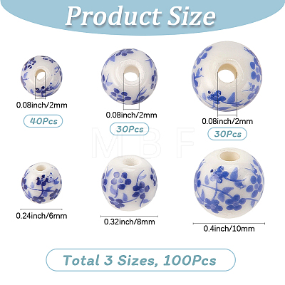 3 Styles Handmade Printed Porcelain Beads PORC-SP0001-09-1
