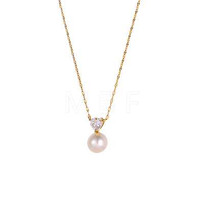 304 Stainless Steel & Shell Pearl Round Beaded Necklaces NJEW-OY002-47G-1