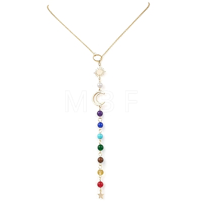 Chakra Natural Malaysia Jade & Tiger Eye & Synthetic Citrine & Synthetic Turquoise Pendant Necklaces NJEW-JN05046-1