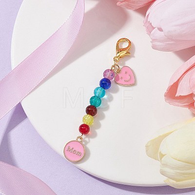 Mother's Day Flat Round with Word Mom & Heart Alloy Enamel Pendant Decorations HJEW-JM01510-02-1