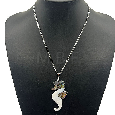 Alloy Pave Natural Colorful Abalone Shell Pendant Vintage Statement Necklaces HC0064-7-1