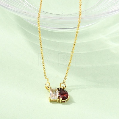 Brass Pave Cubic Zirconia Rectangle & Teardrop Pendant Cable Chain Necklaces KK-CBAB173-05G-11-1