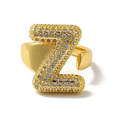 Letter Brass Micro Pave Clear Cubic Zirconia Open Cuff Ring for Women RJEW-N046-03Z-G-1