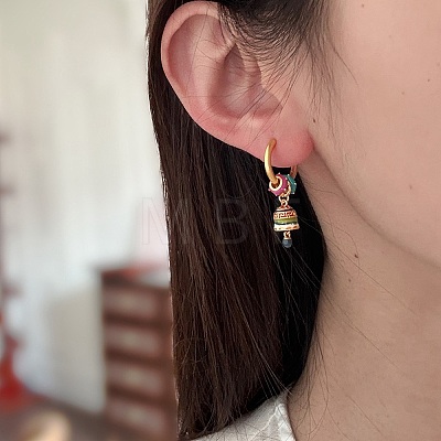 Brass Enamel Hoop Dangle Earrings WG1B0F0-01-1