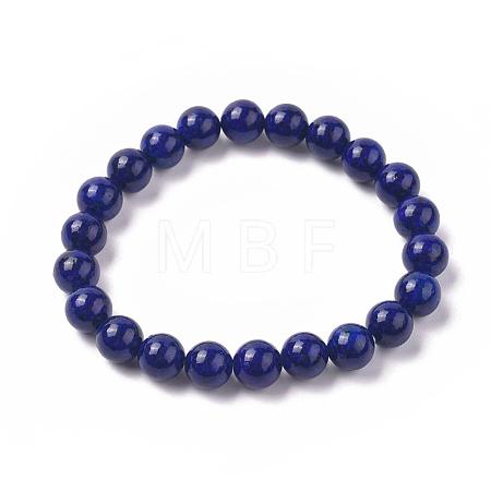 Round Natural & Dyed Lapis Lazuli Beaded Stretch Bracelets BJEW-O118-05-1