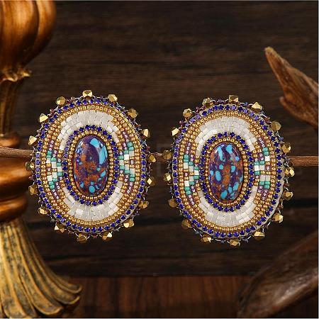 Bohemian Handmade Glass Seed Beads Oval Stud Earrings TF1535-1