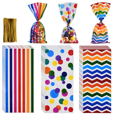 100Pcs 3 Styles Rectangle OPP Cellophane Candy Bags ABAG-WH20001-33-1