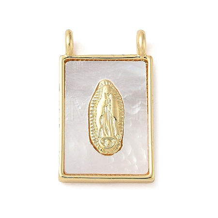 Brass Pave Natural White Shell Pendants KK-S522-02D-G-1
