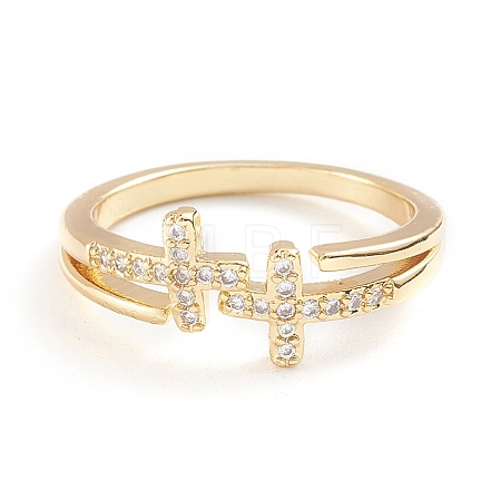 Adjustable Brass Micro Pave Clear Cubic Zirconia Cuff Rings X-RJEW-F101-18G-1