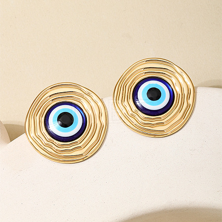 Flat Round with Evil Eye Alloy Enamel Earrings FS-WG87187-02-1