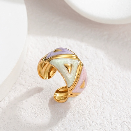 304 Stainless Steel Enamel Wide Cuff Open Rings for Women SA-K003-03B-G-1