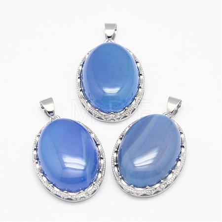 Natural Blue Agate Pendants G-D851-14-1