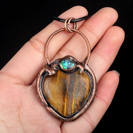 Natural Tiger Eye Heart Pendant Necklaces PW-WG6B4C4-03-1