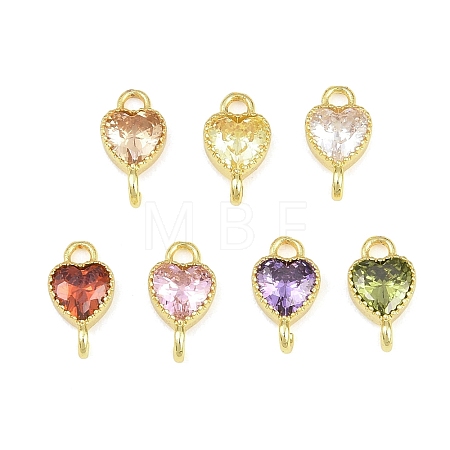 Brass Pave Cubic Zirconia Heart Links Connector Charms KK-K340-49G-1