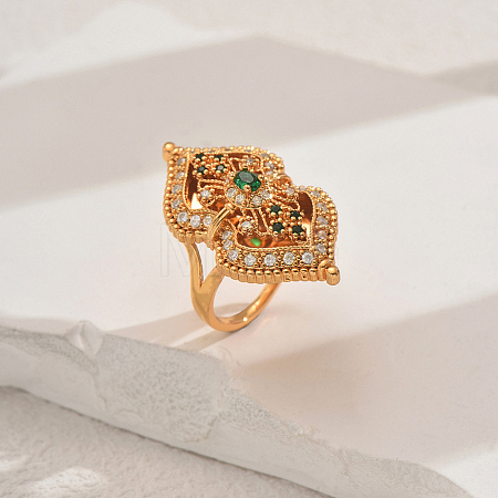 Hollow Brass Micro Pave Cubic Zirconia Finger Rings for Women VB9400-4-1