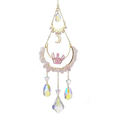 Butterfly & Teardrop Brass & 304 Stainless Steel Hanging Suncatchers HJEW-TA00156-1