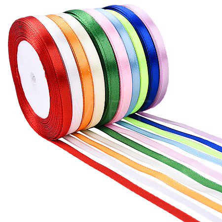 10 Rolls 10 Colors Single Face Satin Ribbon SRIB-YW0001-01-1