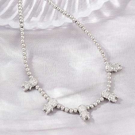 Brass Micro Pave Clear Cubic Zirconia Boy and Round Beaded Necklaces KK-CBA4547-14P-1