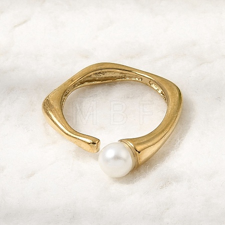 304 Stainless Steel with Imitation Pearl Cuff Open Rings for Women RJEW-Z144-01G-02-1