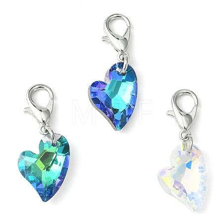 Heart Glass Pendant Decoration HJEW-JM01154-1