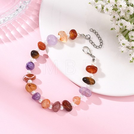 Natural Mixed Gemstone Nuggets & Shell Pearl Round Beaded Bracelets for Women BJEW-JB13956-1