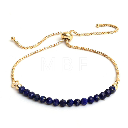 Natural Lapis Lazuli Faceted Round Beaded Adjustable Brass Box Chain Slider Bracelets for Women QE7421-8-1