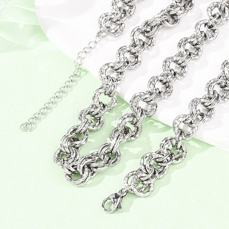 8MM 304 Stainless Steel Textured Double Rolo Chain Necklaces for Women NJEW-G194-05P-01-1