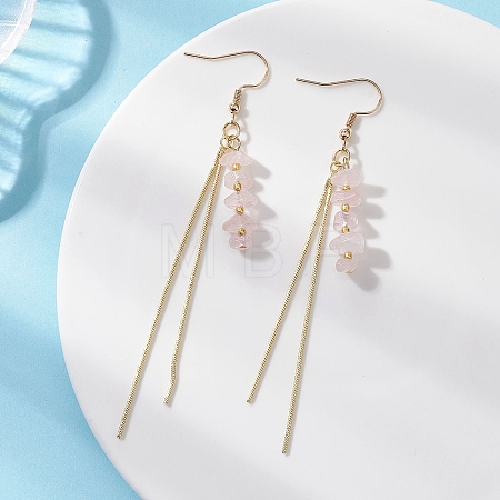 Natural Rose Quartz Chip Dangle Earrings EJEW-JE06712-01-1
