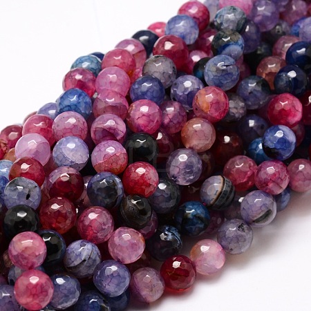 Dyed Natural Agate Faceted Round Beads Strands X-G-E320E-8mm-02-1