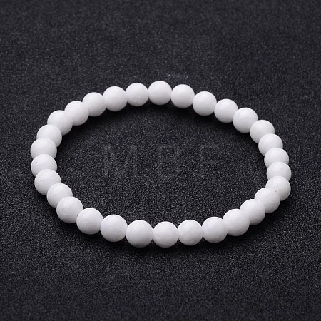 Natural White Jade Round Beaded Stretch Bracelets BJEW-F202-06-1