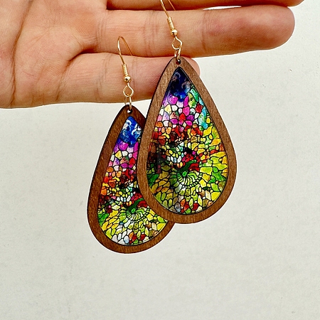 Colorful Acrylic Teardrop Dangle Earrings PW-WG3975F-03-1
