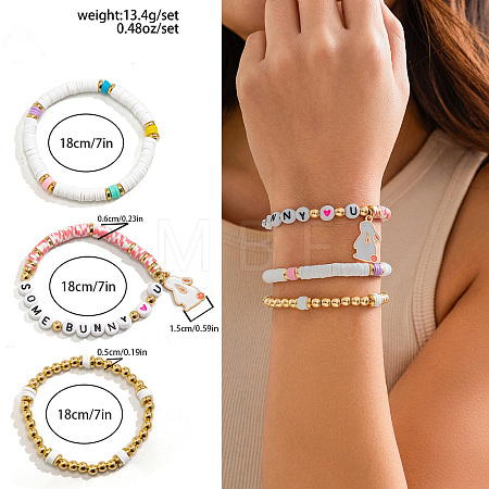3Pcs 3 Styles Easter Alloy Enamel Charm Bracelets FS-WG62275-01-1