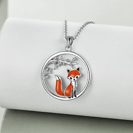 304 Stainless Steel Enamel Ring with Branch and Fox Pendant Necklaces for Women FS-WG1934E-01-1