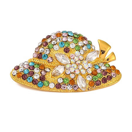 Hat Alloy Colorful Rhinestone Brooch JEWB-Q045-04G-02-1