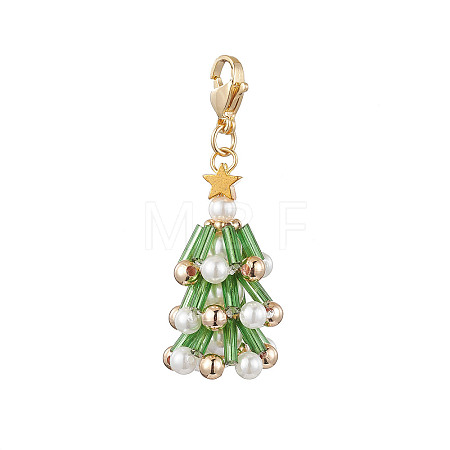 Christmas Tree Glass & Shell Pearl Pendant Decorations HJEW-TA00182-01-1