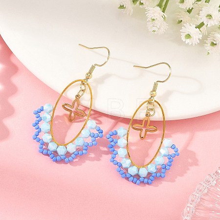 Oval Brass & 304 Stainless Steel Dangle Earrings EJEW-MZ00799-01-1