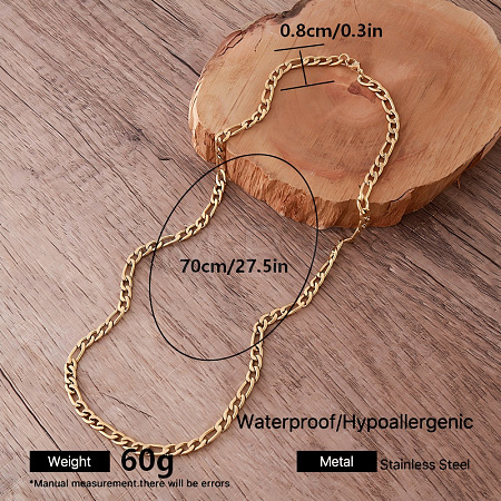 Vintage Style 8MM 304 Stainless Steel Figaro Chain Necklaces for Women ZQ6132-2-1
