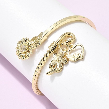 Brass Micro Pave Clear Cubic Zirconia Cuff Bangles BJEW-F526-02G-1