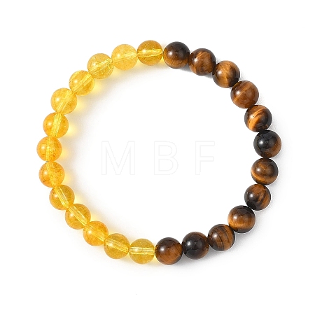 Natural Dyed & Heated Quartz Crystal & Tiger Eye Beads Bracelets BJEW-JB12839-1